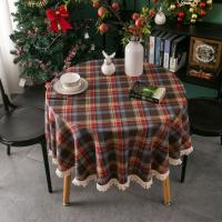 Mantel redondo a cuadros de Navidad, mantel de algodón con borlas suaves, cubierta de mesa colorida clásica, decoración navideña - details 3