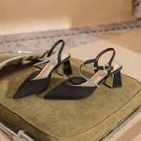 Nuevos zapatos negros con punta de punto para mujer, sandalias de mujer de diseñador medio a la moda, sandalias de tacón para vestido de boda y fiesta - details 2