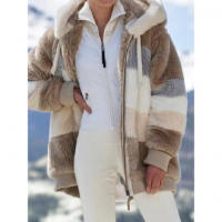 Chaqueta de oso de peluche con capucha para mujer，Cremallera Casual de manga larga，Abrigo de invierno cálido，Color a juego - details 3