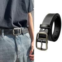 Cinturón de cuero con hebilla de Pin para hombre, correa de cintura delgada, cinturones de vestir para pantalones, decoración de cintura versátil, diseño de lujo, marca - details 5