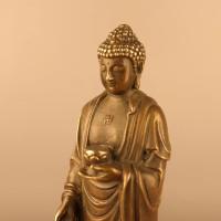 Adorno de estatua de Amitabha de bronce antiguo, estatua de pie, hogar de Buda receptor, salón budista, tienda de ofrendas, oficina, escritorio - details 7