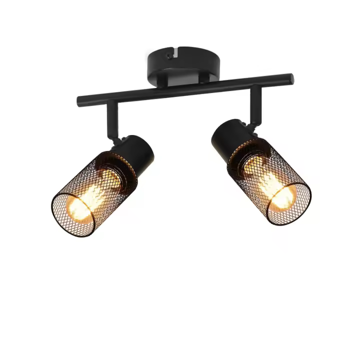 CBJKTX Plafón 2 focos negro industrial metal regulable 330 ° E27 LED para pasillo pasillo salón dormitorio - 1