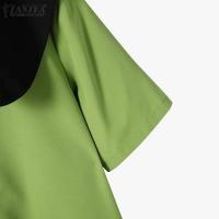 ZANZEA moda verano cuello de solapa vestido veraniego de manga corta Vestidos de oficina para mujer 2025 Casual Patchwork Vestidos de vacaciones bata Mujer - details 12
