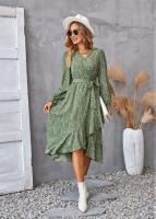 Elegante Vestido Midi de Moda Retro Cuello en V Floral Largo Mango para Mujeres - details 20