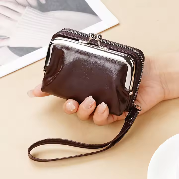 Cartera pequeña compacta de cuero PU para mujer, monedero Vintage con cremallera, Clip Vintage, bolso de muñeca de órgano - 1