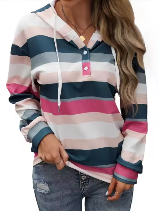 Sudadera con Capucha Rayada para Mujer Moda Coreana de Primavera y Otoño - 1