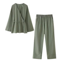 Conjunto de moda para mujer, camisetas holgadas con cordones y pantalones elásticos de cintura alta - details 2