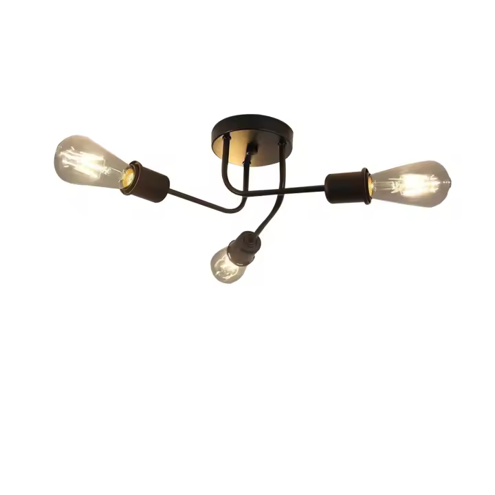 CBJKTX Lámpara de Techo 3 Focos Negro Max.25W E27 Vintage para Sala Dormitorio Comedor Estilo Industrial Rústico Sin - 1