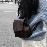 Mochila con solapa y cordón de cuero PU para mujer, bolso de hombro de gran capacidad a la moda, estilo coreano, Color sólido, para libros escolares - details 9