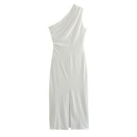 Vestido asimétrico drapeado elegante blanco para mujer, vestidos de fiesta - details 1