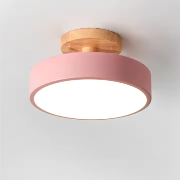 Lámpara De Techo Redonda De Madera Rosa LED Para Sala De Estar Dormitorio Baño Iluminación Decorativa Nórdica Moderna Auto-Contenida 220V - 1