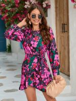Vestido corto de manga larga para mujer, prenda elegante y bonita con cuello redondo, Estilo Vintage, a la moda, 2025 - details 1