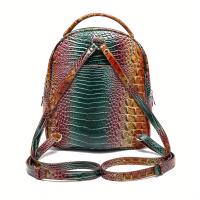 Mochila con patrón de cocodrilo de lujo, mochila escolar clásica de PU para viaje y monedero - details 2