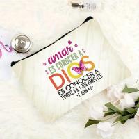 Bolsa de Maquillaje con Citas Bíblicas Inspiradoras en Español, Estuche Cosmético con Estampado de Mariposas y Cierre de Cremallera Resistente - Organizador de Artículos de Aseo Ligero y Portátil para Mujeres y Niñas, Idea de Regalo Cristiano para Artícul - details 3