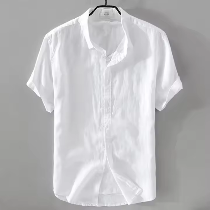 Verano pantalón corto casual manga color sólido simple camisa de hombre versátil clásico tops - 1