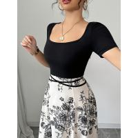 Ropa de mujer europea y americana vestido largo de manga corta con estampado floral de temperamento de elegancia casual para mujer - details 4