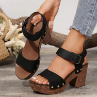 Sandalias de plataforma de tacón alto para Mujer, zapatos de cuero sintético con remaches, zuecos con hebilla en el tobillo, verano, 2024 - details 7