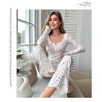 Conjunto De Pijamas Para Mujer Con Cuello Redondo Y Mangas Largas Pantalones Elásticos Ropa Casual De Primavera Dos Piezas - details 6