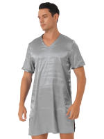 Camisón de satén para hombre y mujer, ropa de dormir de manga corta con cuello en V, ropa de dormir para el hogar, ropa de dormir con abertura lateral, albornoz para dormir - details 30