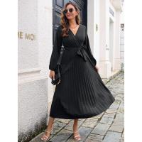 Elegante Vestido Largo Plisado de Color Sólido para Mujer Moda Otoño Primavera 2025 - details 14