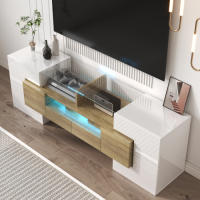 Mueble TV Elegante Tablero Bajo de Alta Brillo Blanco Diseño Moderno Superficie de Vidrio Luces LED - details 4