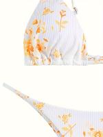 Bikini de Dos Piezas con Patrón Floral en Triángulo Escote en V Lazo en la Espalda y Corte Alto Sin Espalda para Mujeres Moda - details 4
