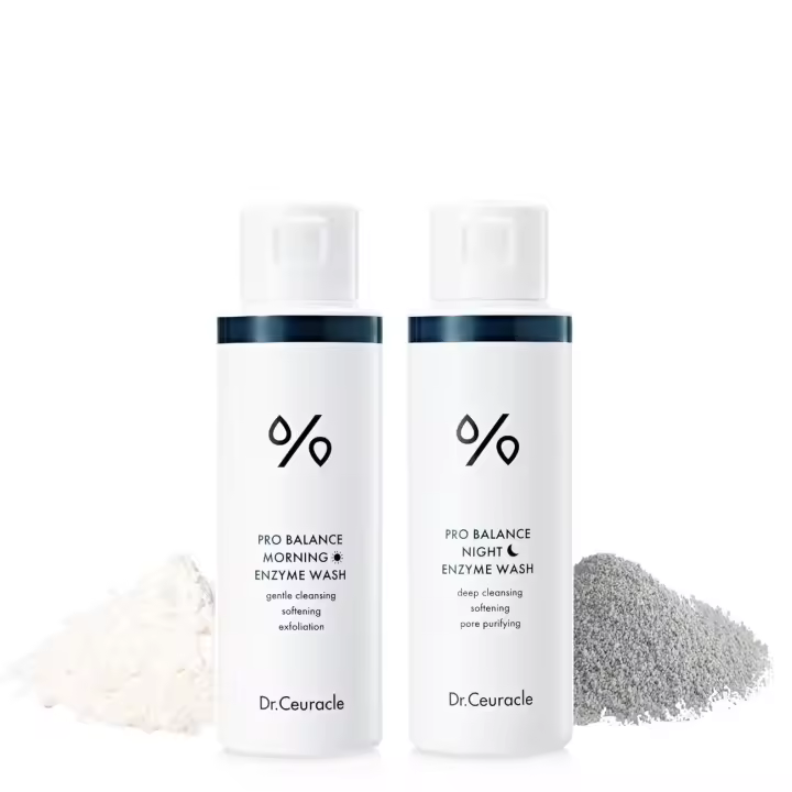 Set facial Dr.Ceuracle Pro Balance Wash de día y noche con enzimas naturales (2x50 g) - Limpiador en polvo de enzimas faciales coreano AM PM - 1