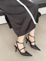 Sandalias Platas de Tacón Alto para Mujer Punta Afilada Francesa Diseño de Bolsa de lazo Viento de Cabeza Moda de Alta Noche - details 25