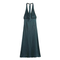 Vestido de Cuello Halter Ouwu Estilo Europeo Americano para Mujer Falda de Textura de Seda con Efecto Arrugado Moda de Otoño Nuevo - details 2