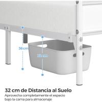 Cama Doble 140 x 200 cm con Espacio Almacenamiento Bajo Marco Metal Altura l Suelo 32 cm Blanco - details 6