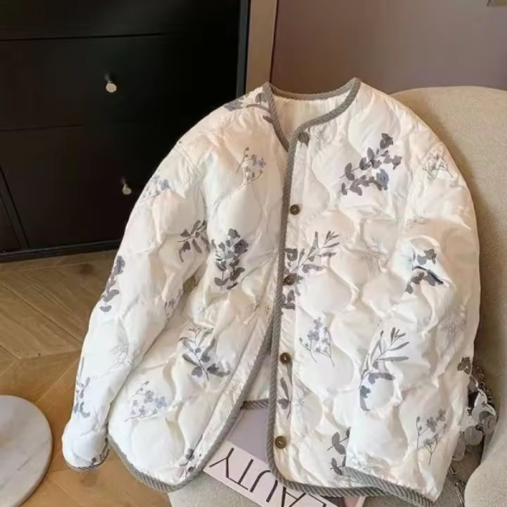 Chaqueta de Cuero Acolchada Vintage Ral Cuello Redondo, Un Suelto, Manga Larga, Abrigo de Moda para Mujeres - 1