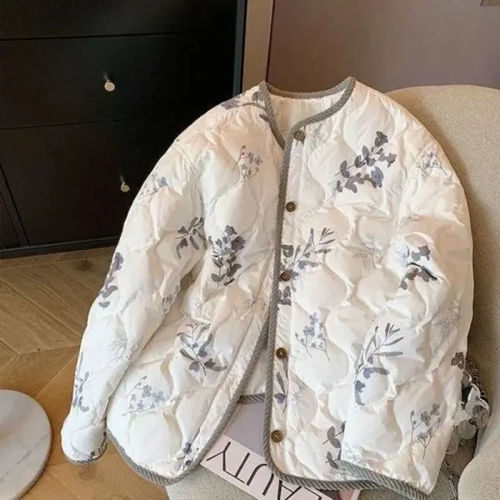 Chaqueta de Cuero Acolchada Vintage Ral Cuello Redondo, Un Suelto, Manga Larga, Abrigo de Moda para Mujeres - 1