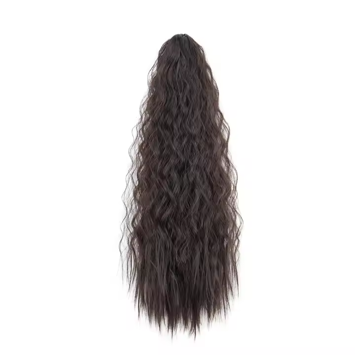 Peluca de cola de caballo con cordón permanente de maíz, extensión de cola de caballo con Clip, cola de caballo rizada larga ondulada, postizo de cola de poni Natural falso - 1