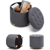 almacenamiento de lino acolchada redonda de 45 cm, taburete puf con almacenamiento (beige) - details 19