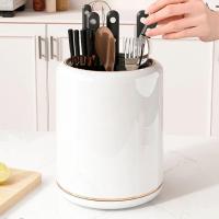 Soporte giratorio para cubiertos de drenaje creativo, organizador de utensilios de gran capacidad, estante de almacenamiento de cuchillos desmontable duradero para el hogar - details 6