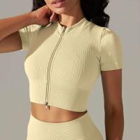 Hamidou-Camiseta deportiva con cremallera para mujer, Top elástico ajustado y transpirable, ropa deportiva para gimnasio, correr y Yoga - details 11