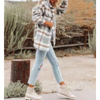 Abrigo de otoño e invierno para mujer, manga larga, camisa a cuadros, poliéster, abrigo de tweed - details 3