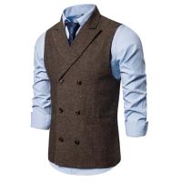Chaleco de traje marrón con doble botonadura para hombre, chaleco sin mangas de negocios de color sólido informal de marca 2019, chalecos para hombre - details 5