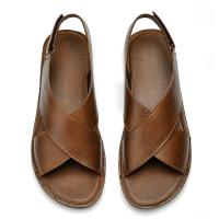 Sandalias de Estilo Vintage para hombre, zapatos informales de cuero genuino para exteriores, zapatos de playa con punta abierta, planos romanos para caminar - details 8
