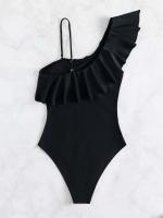 TRE de malla con contraste de borde con volantes, bañador de baño de una pieza para mujer 2025, ropa deportiva de playa - details 3