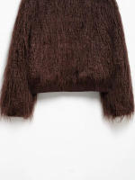 TRAFZA, chaqueta de invierno con cuello redondo de punto con efecto de piel sintética para mujer, abrigo de manga larga con un solo pecho y temperamento elegante para mujer - details 9