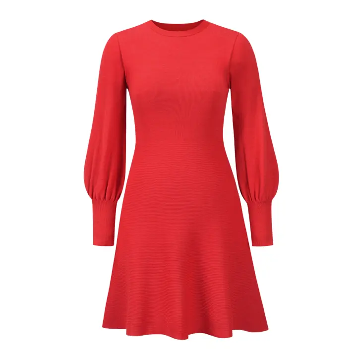 Vestidos de suéter de manga farol para mujer, vestido de línea a con forma de princesa, rojo S - 1