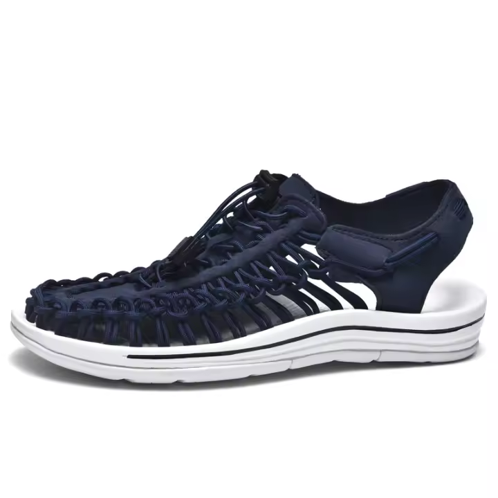Sandalias deportivas informales para hombre, zapatos planos de goma, ligeros, antideslizantes, duraderos, con correas, color negro - 1