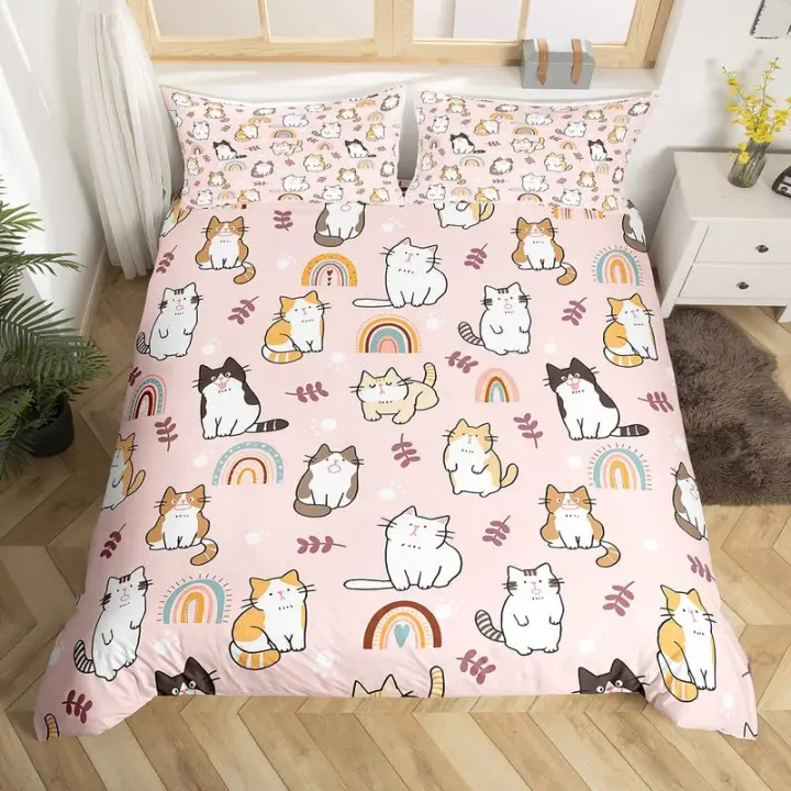 Funda de Edredón de Dibujos Animados de Arcoíris Elefante Juego de Ropa de Cama de Poliéster para Habitación Infantil Cubierta de Edredón Cómoda - 1