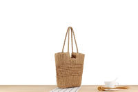 Hierba para mujer, bolso tejido ahuecado de nicho francés, un solo hombro, de mano, gran capacidad, para playa - details 1