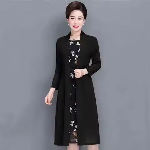 Vestido Midi Vintage ral de talla grande para mujer, moda coreana, elegante, para primavera y otoño, jersey de manga larga empalmado, bata informal - 1