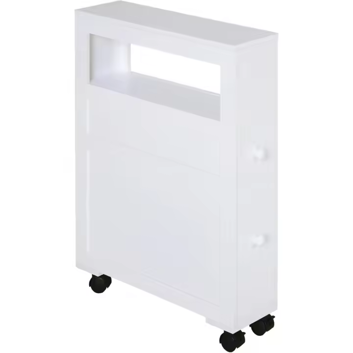 Armario de Baño con Ruedas Mueble de Baño Estrecho con 2 Cajones y Estante de Almacenamiento Carga 20 kg 16x52x71,5 cm Blanco - 1