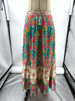 Faldas florales de calle de verano para mujer, cintura elástica, maxifalda con volantes, estampado Azul S - details 7