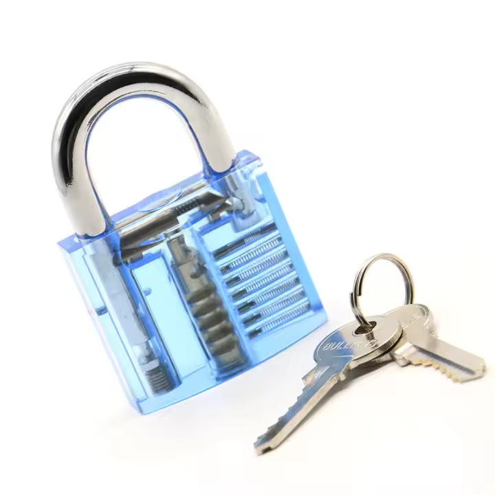 KAK candado transparente con llaves, candado de práctica de cristal Visible para principiantes, herramientas profesionales de cerrajero DIY, 78x50mm, azul - 1