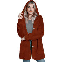 Chaqueta casual con botones de bolsillo y capucha polar para mujer - details 13
